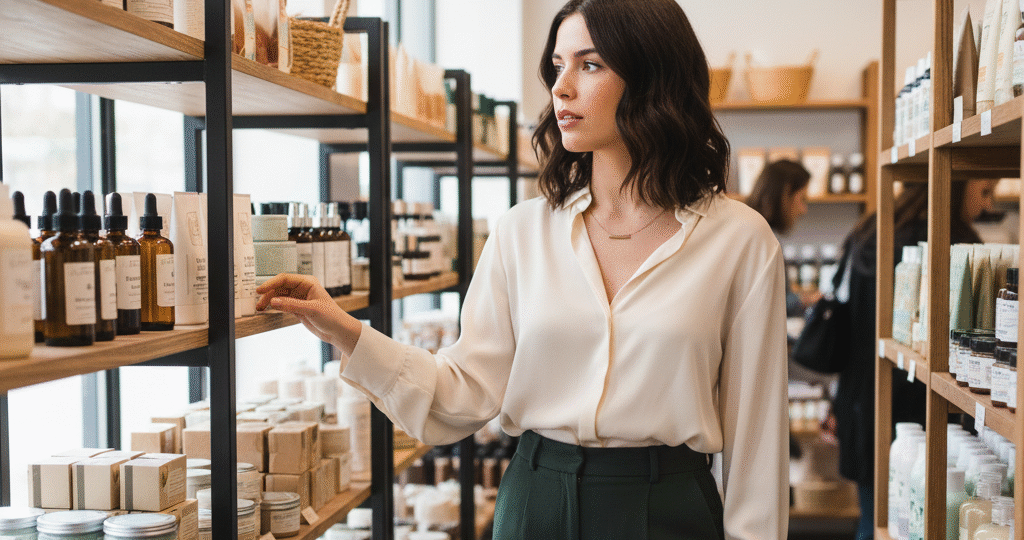 Woman browsing bath and beauty products