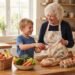Grandma and grandson putting away groceries